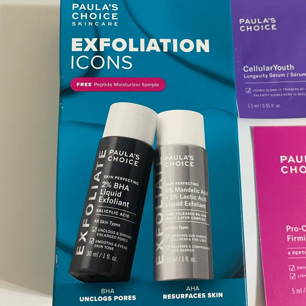 New PAULAS CHOICE Liquid Exfoliant and serum samples